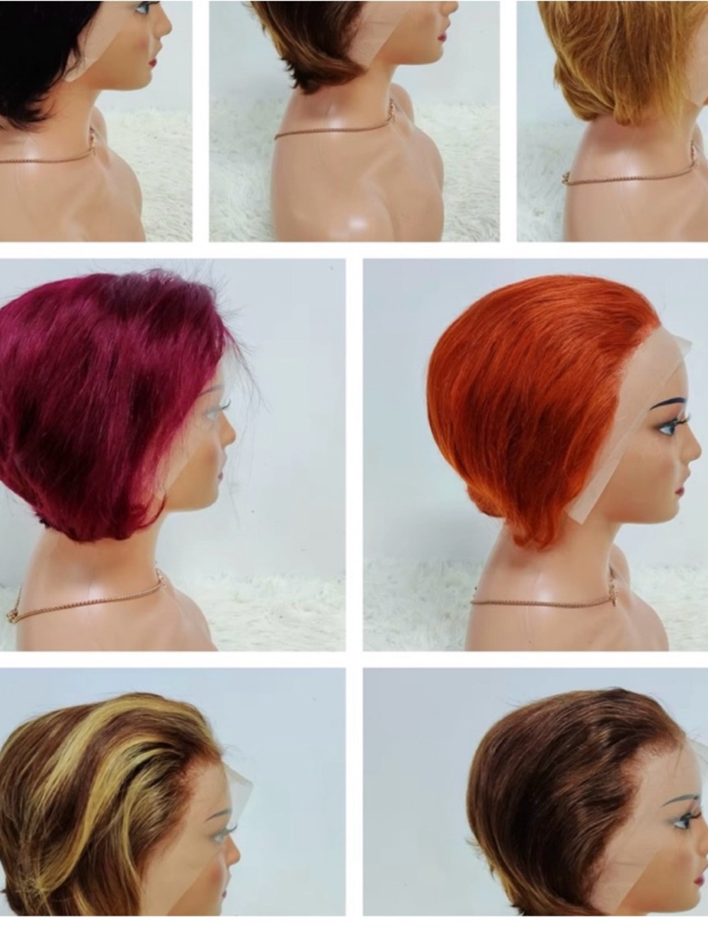 Short Lace Front Wig - Burgundy, Copper, Blonde Highlight & Brown Styles